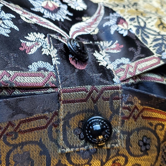 AKS Amy K Su Button Down Patchwork Floral Print Metallic Blouse Size 2X - Picture 13 of 17